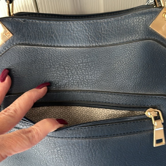 Navy Blue Rivet Three Piece Tote - Picture 4 of 8